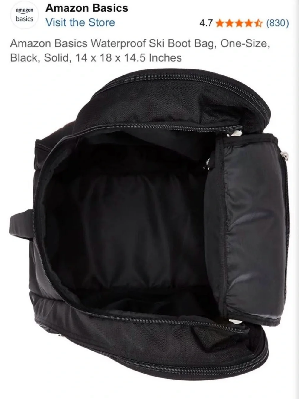 Black Amazon Ski Boot Travel Backpack